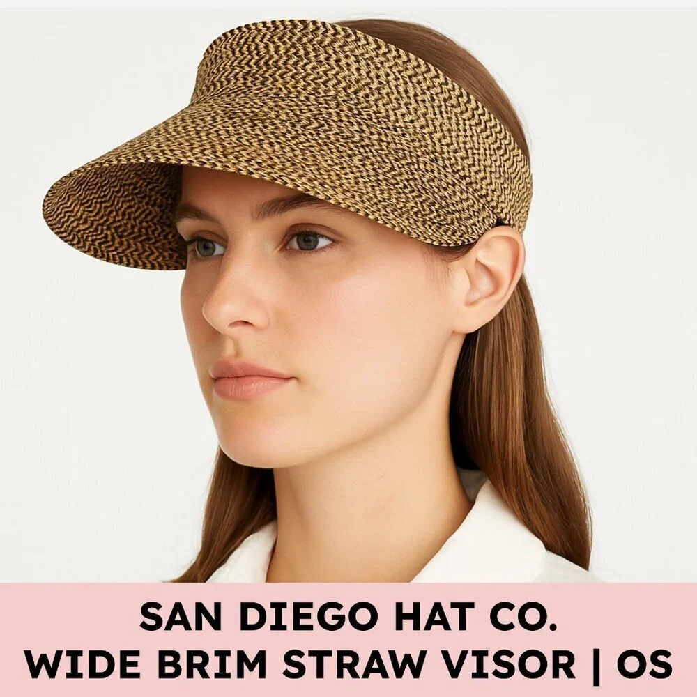 San Diego Hat Company Wide Brim Paper Braid Visor One Size Tan Black